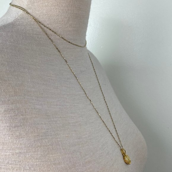 18KGP 2-Strand Necklace Gold Tone Rhinestone Heart Pendant 16" - Picture 8 of 8